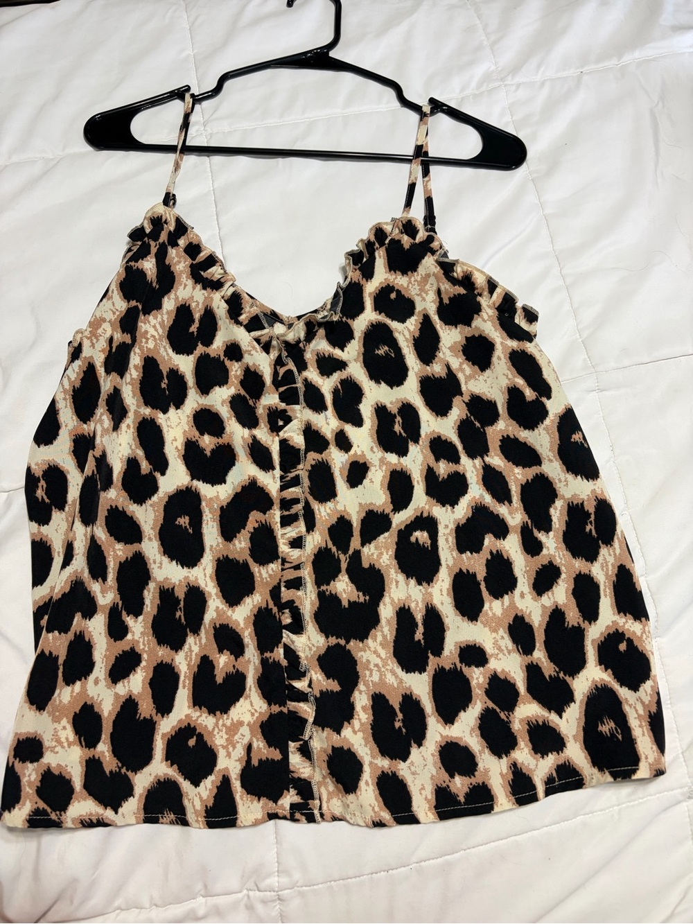 SHEIN Leopard Print Ruffle-Trim Cami in Tan and Black